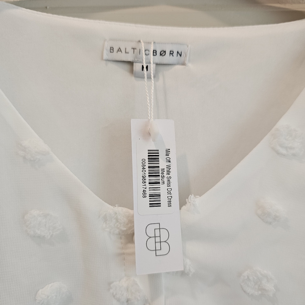 Baltic Born Mila White Swiss Dot Puff Short Sleeve Lined Dress M - Picture 6 of 12